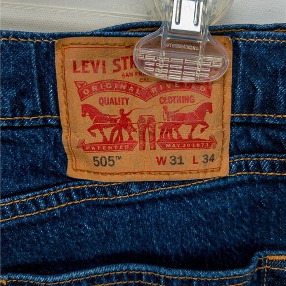 Levi’s 505 Regular Fit Straight Leg Jeans Men’s 31x34 Dark Wash Blue Workwear - Picture 10 of 13